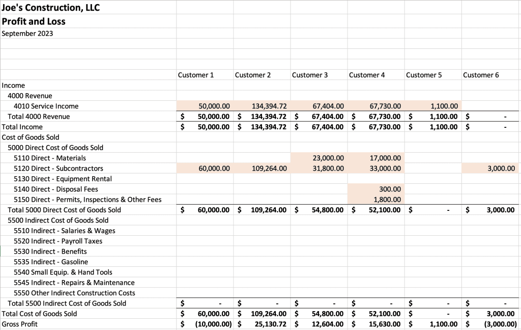 Profit and Loss report by customer